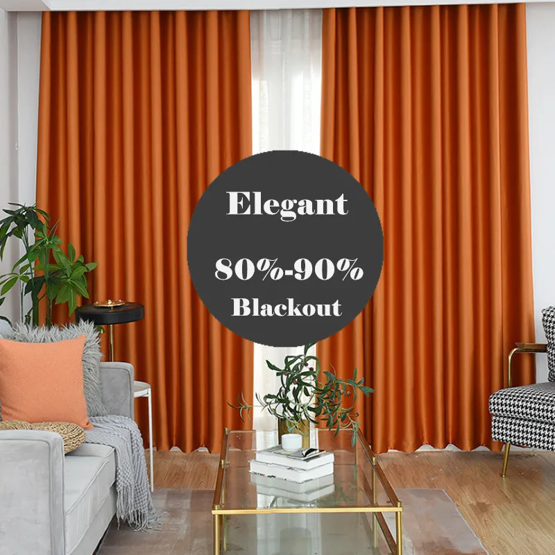 Modern Luxury Europe Elegant Orange Silk Like Blackout Curtains for Living Room Thermal Insulated Bedroom Drapes Ready Made