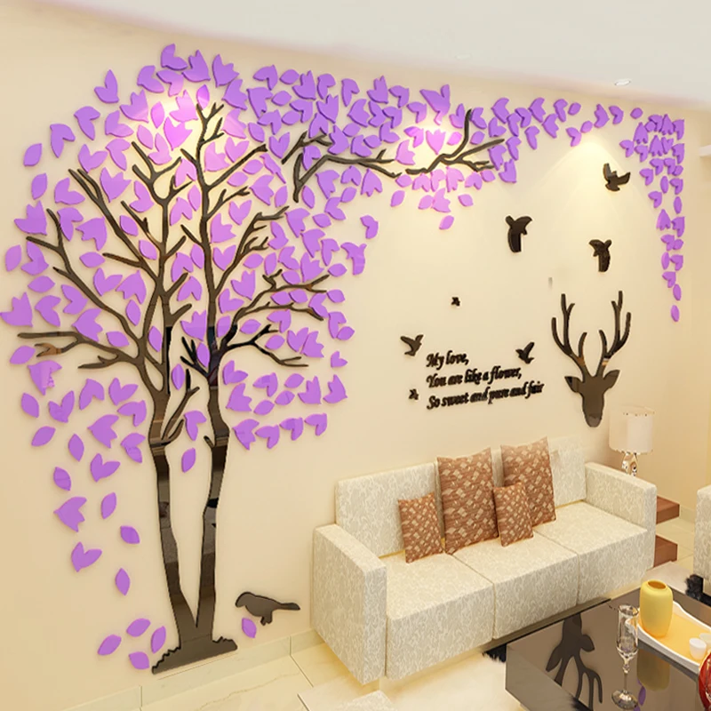 Imagem -03 - Adesivo de Parede 3d de Cervo Floresta Espelho Suave Acrílico Sitcker para Sofá Plano de Fundo de tv Decoração de Parede Amantes Criativos Mural de Papel de Parede