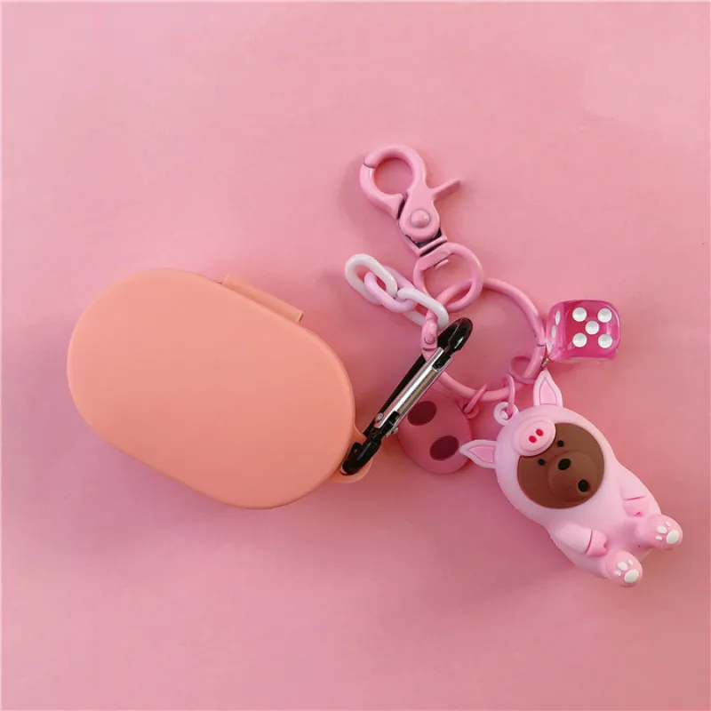 หมีน่ารักหูฟังสำหรับสีแดงMi Airdotsกรณีพวงกุญแจน่ารักกรอบป้องกันการ์ตูนน่ารักหมีสำหรับMi Airdotsหูฟังกรณี