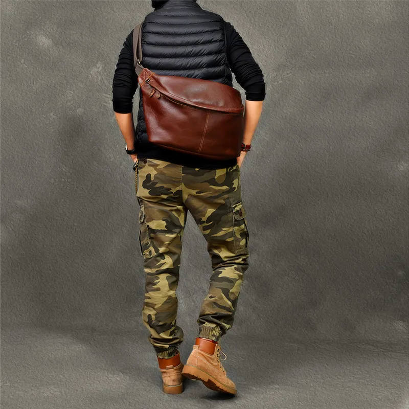 Imagem -02 - Pndme Grande Capacidade de Couro Genuíno Masculino Peito Bolsa Retro Moda Casual Real Diário Esportes Grandes Bolsas Ombro Mensageiro