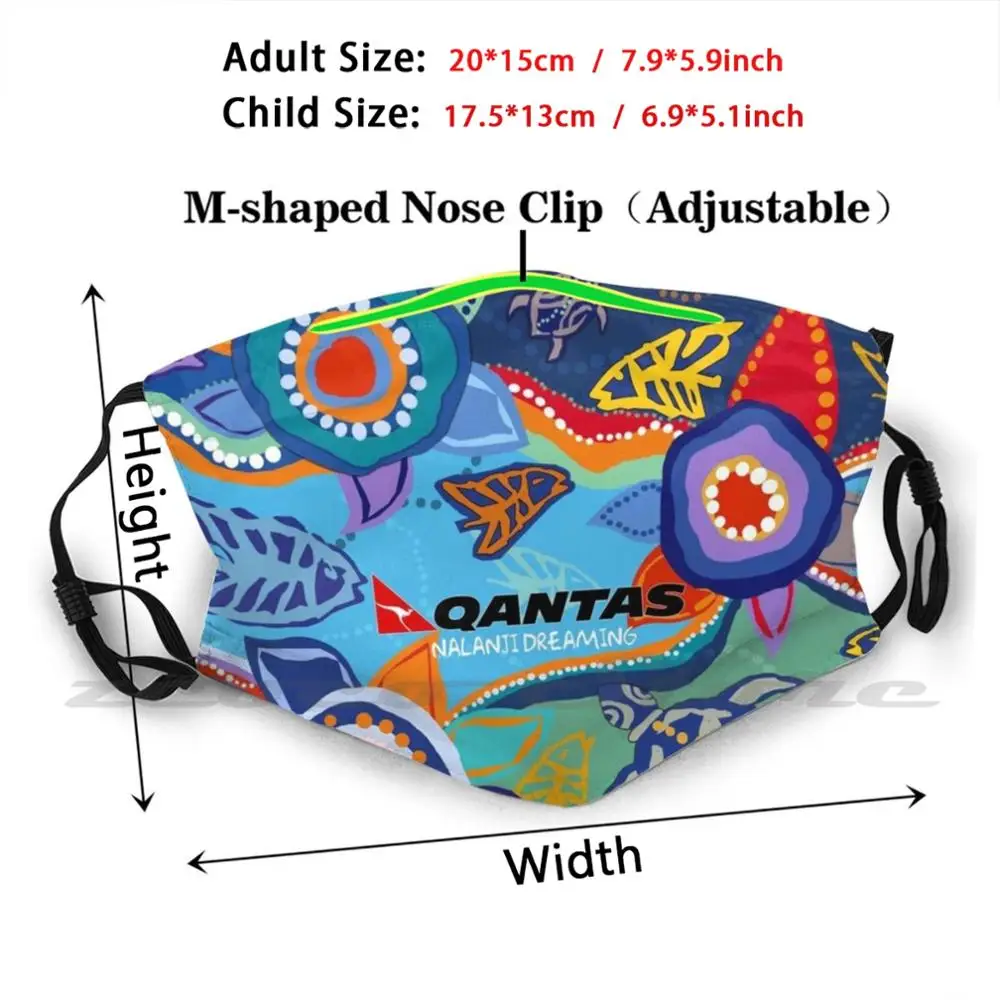 Nalanji Dreaming Mask DIY Washable Filter Pm2.5 Mouth Trending Qantas Nalanji Aboriginal Sea Water Sand Turtle Flowers