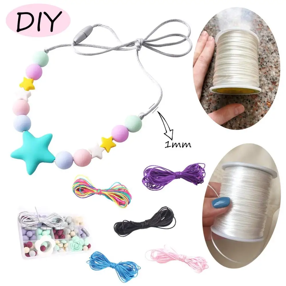 Bite Bites 1mm x 80m Satin Silk Rope Nylon Cord Colorful  Baby Teether Accessories Teething Necklace Rattail Cord DIY Tool Toys