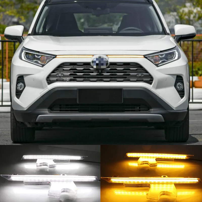 

LED Daytime Running Lights for Toyota RAV 4 2019 2020 RAV4 DRL Yellow Turn signal Lamp Waterproof ABS Cover