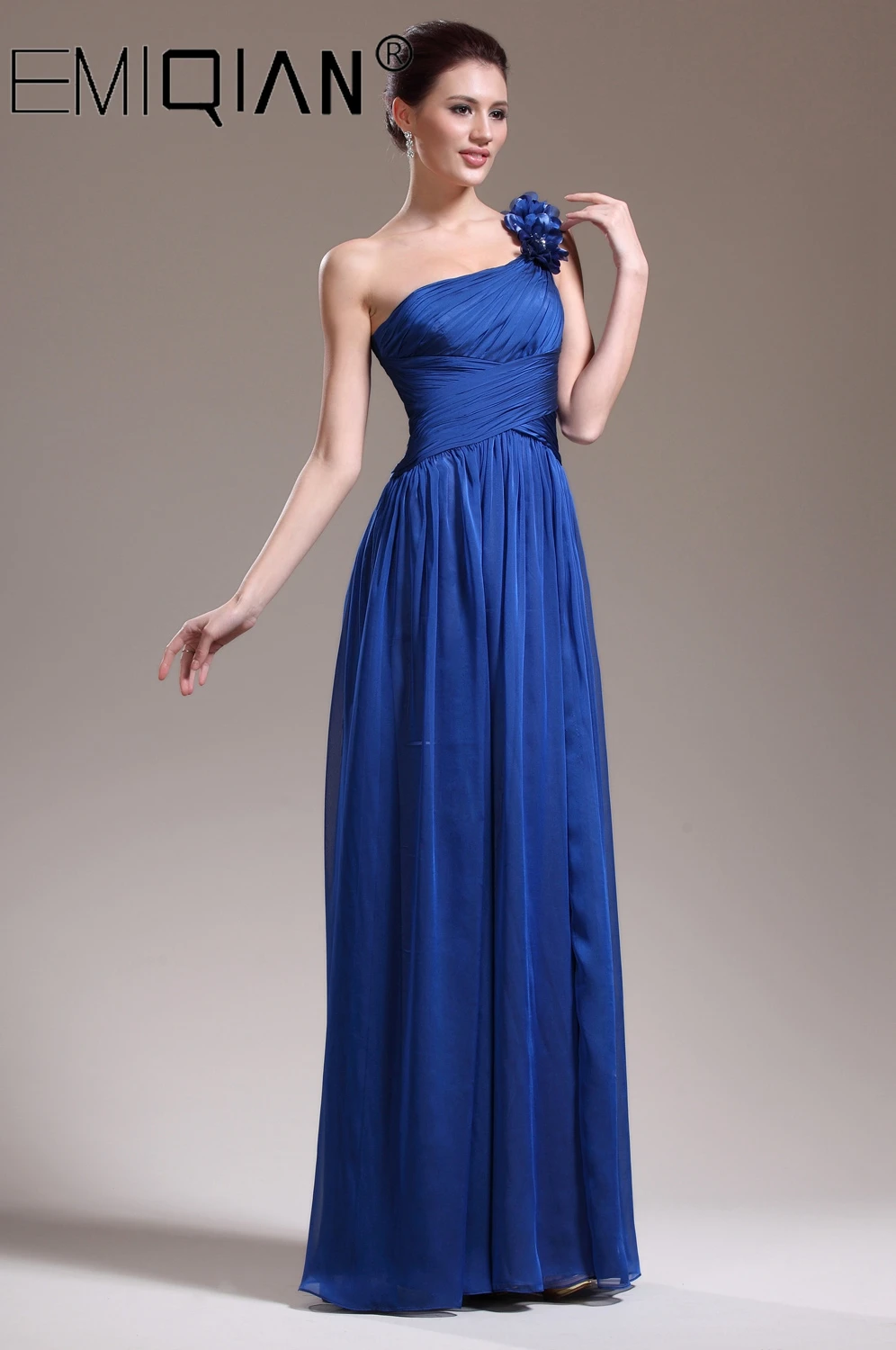 Vestidos De Festa Robe De Soiree Schulter Royal Blau Chiffon-Formales Langes Abendkleider mit Künstlichen Blumen