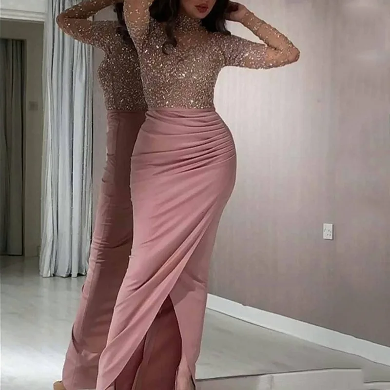 2022 new style women's evening full dress fashion sexy gilding ladies ball full dresses bridesmaid dress pink