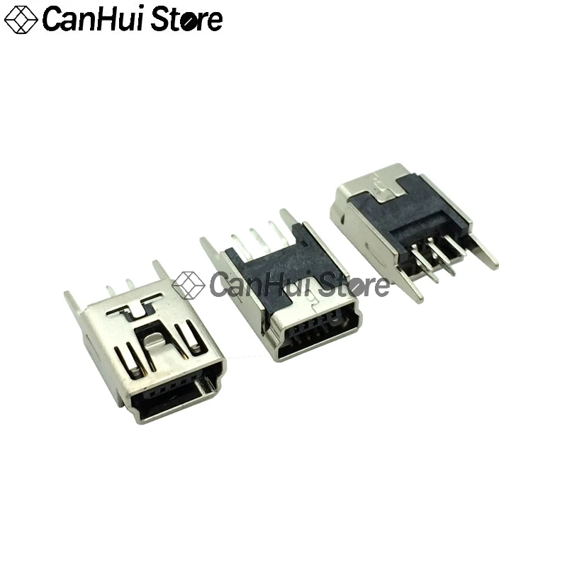 10PCS Mini USB B-Type 5pin Female Socket 2/4pin Bent Foot T-shaped Straight foot Vertical patch Sink plate Copper Jack Connector