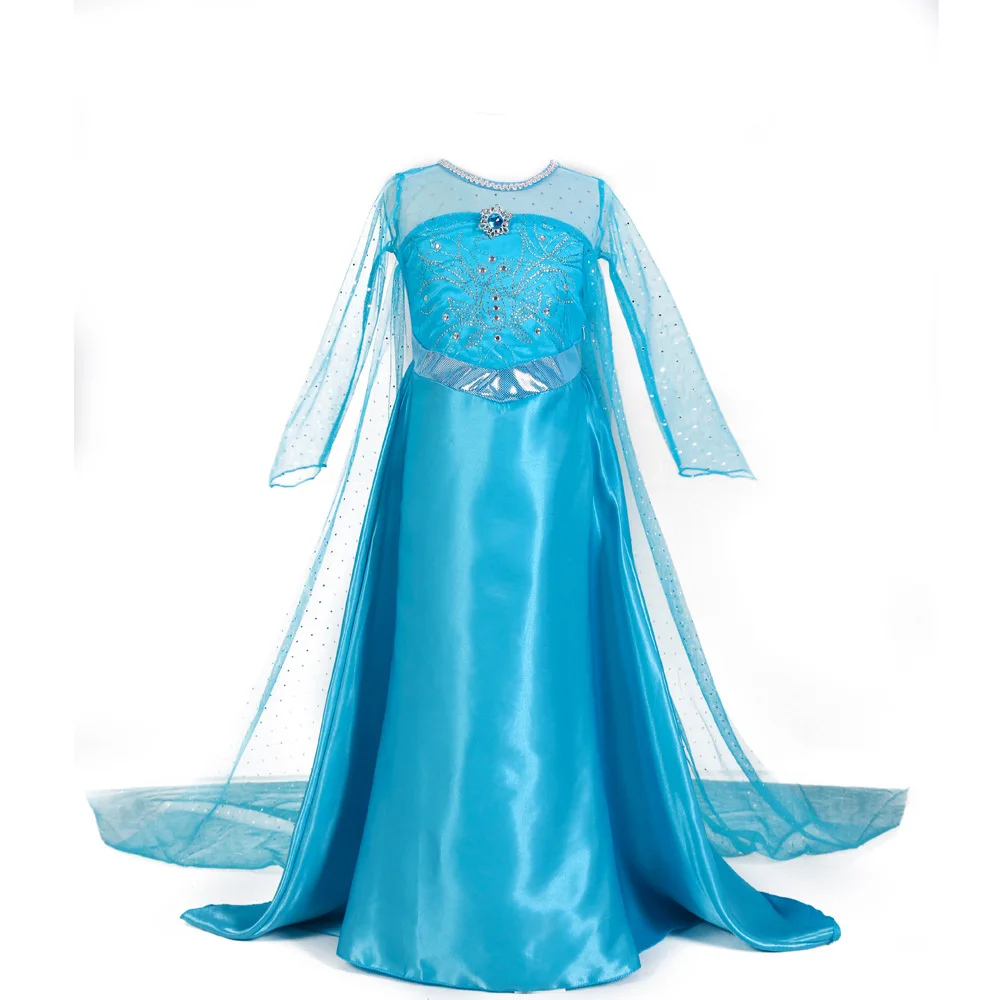 New Year Elsa Anna Princess Dresses for Girls Children Clothing Long Cloak Baby Girl Snow Queen Dress Crown Magic Stick Gold Wig