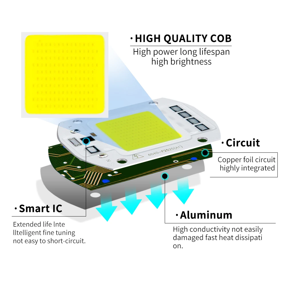 10pcs/Lot COB LED Lamps CHIP AC 220V 110V 50W 30W 20W 10W Hight Brightness Lighting COB Lights Chip For DIY Smart IC Flood Light