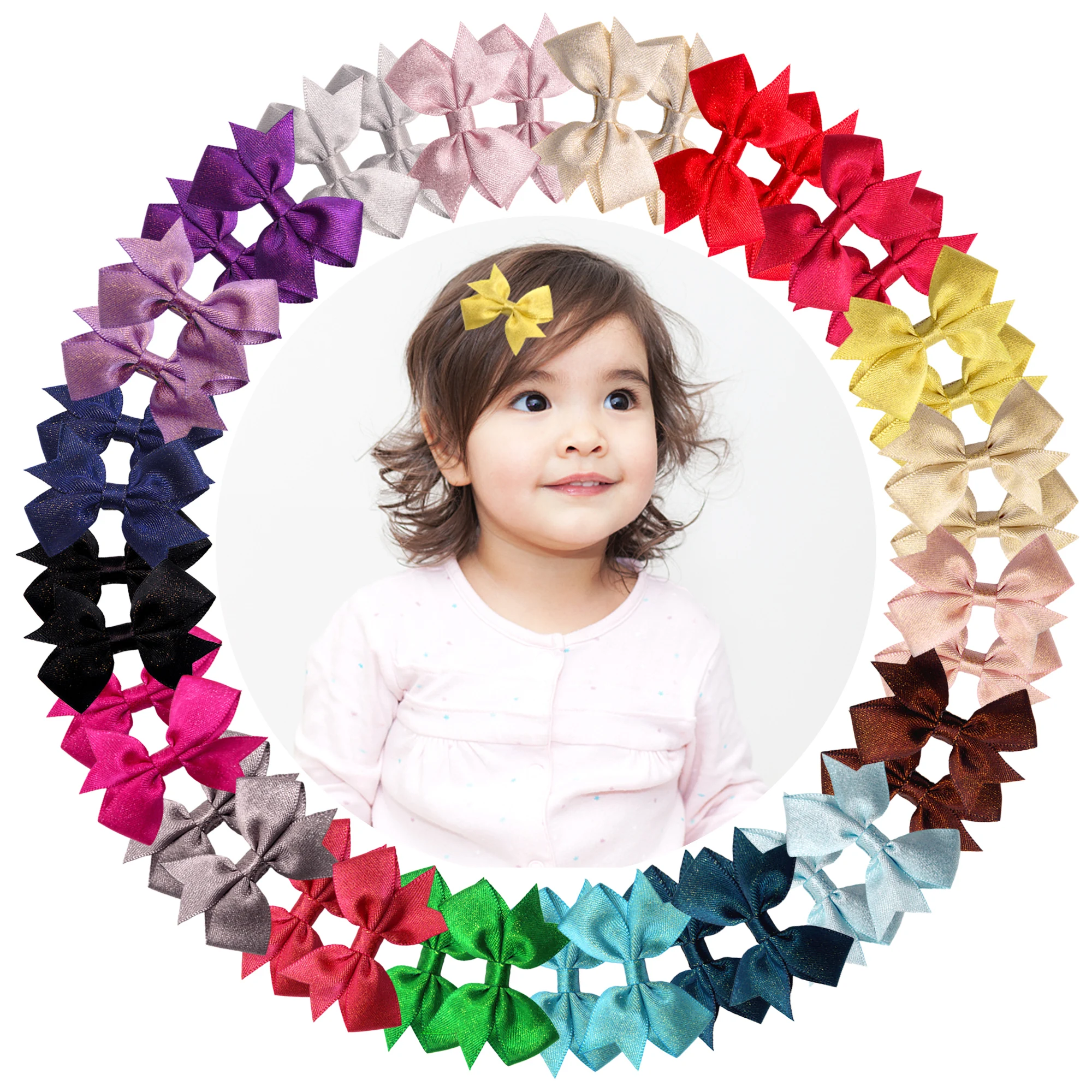 40PCS Mini Baby Clips for Fine Hair 2Inch Glitter Grosgrain Ribbon Hair Bow Alligator Hair Clips Fully Lined for Infants Toddler