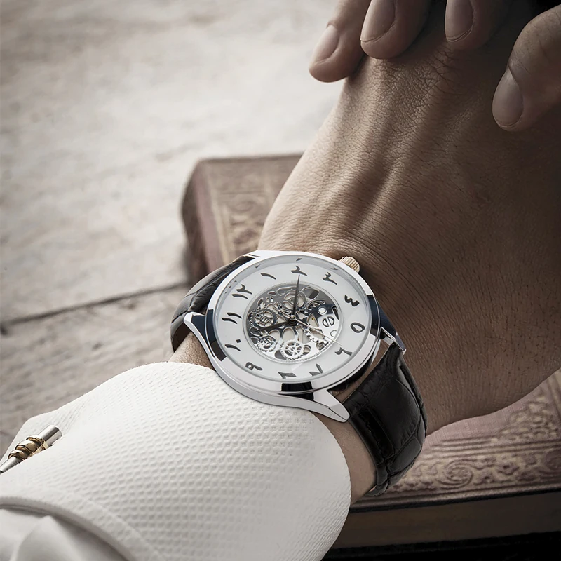 Arabic Numeral Unisex Horloge Silver Mesh Watch. Skeleton Dial Face Japanese Movement Montre De Luxe Homme Muslim Wristwatch