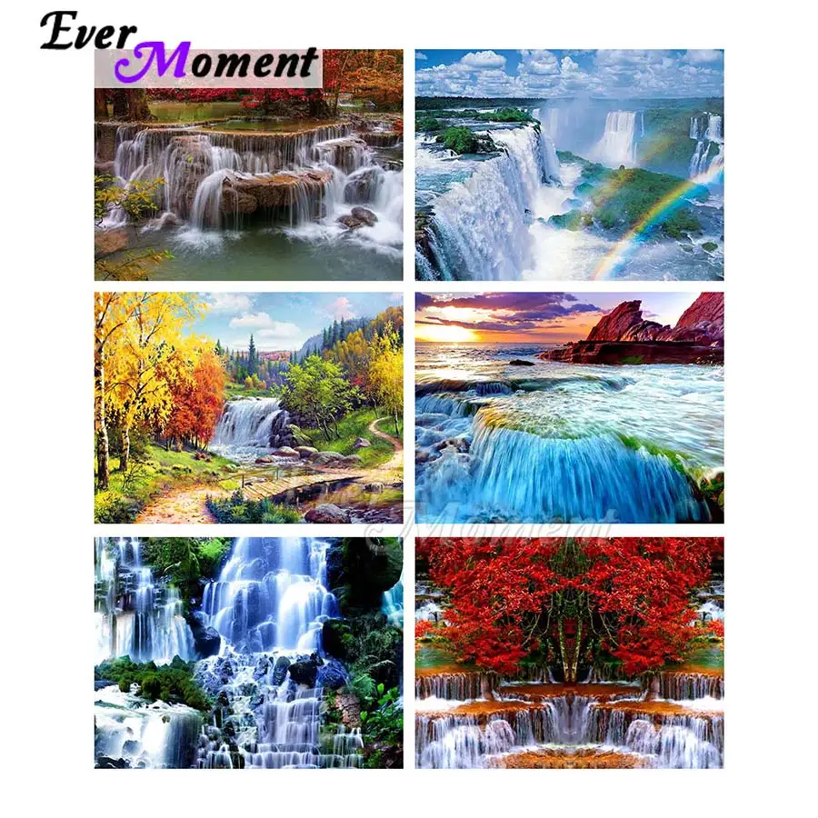 Ever Moment Diamond Painting Colorful Waterfall Scenic Round Full Square Resin Drill Wall Art Handmade Diamond Display ASF2253