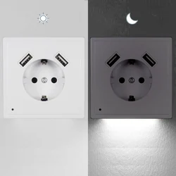 Enchufe de pared USB con Sensor, luz nocturna, doble USB, 5V2A, cargador de teléfono estándar europeo JA8, nuevo