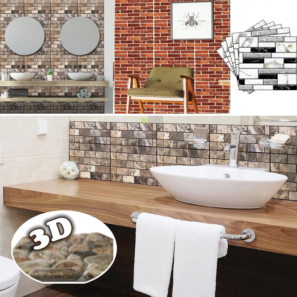 3d Tile Sticker Self-adhesive Wall Stickers 30x30cm Waterproof Pvc Wallpaper Tv Wall Living Room Bedroom Kitchen Kids Room Decor