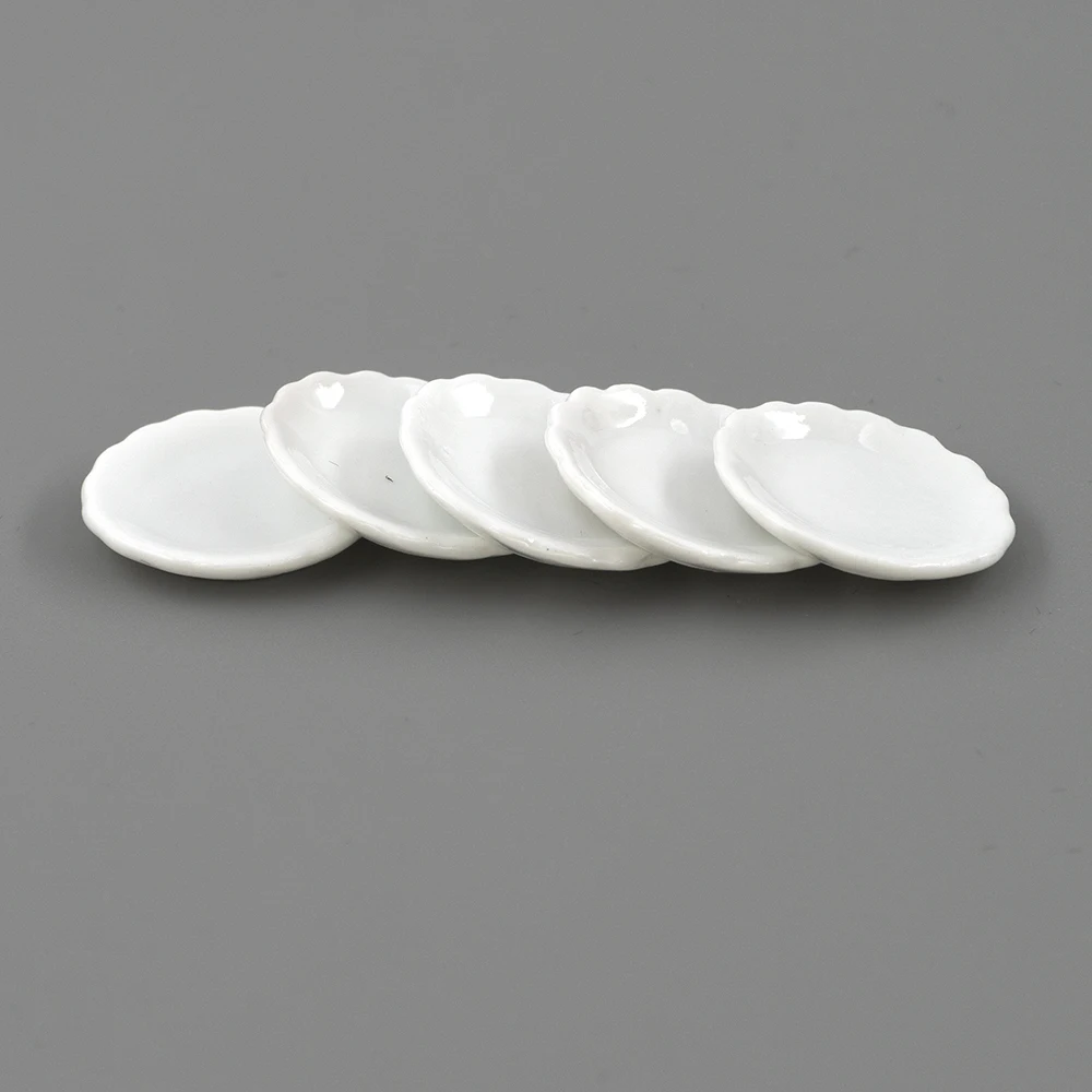 5Pcs 1/12 Dollhouse Miniature Accessories Mini Dessert Ceramic Plate Simulation Furniture Kitchen Dish Toys for Doll House Decor