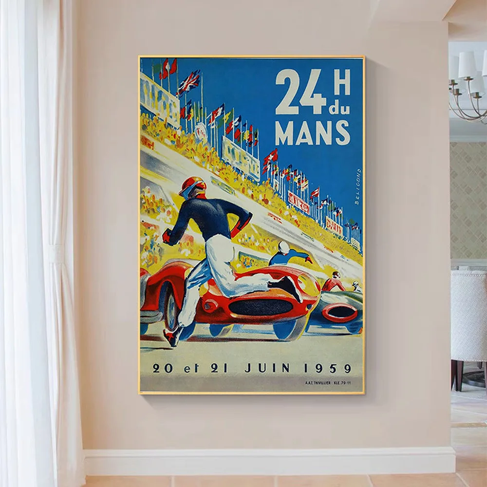 

SP004 шелковая ткань настенный плакат 1959 Le Mans гоночный автомобиль Винтажный стиль Автогонки Искусство украшение для дома подарок