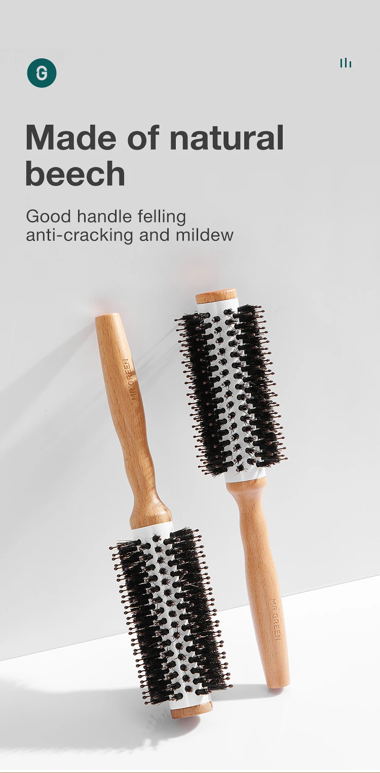 MR.GREEN Haarbürste mit Wildschweinborsten, rundes Styling, Lockenrolle, Haarbürste, Entwirrungskamm aus natürlichem Holz für langes, lockiges oder jeder Art – Detail 5