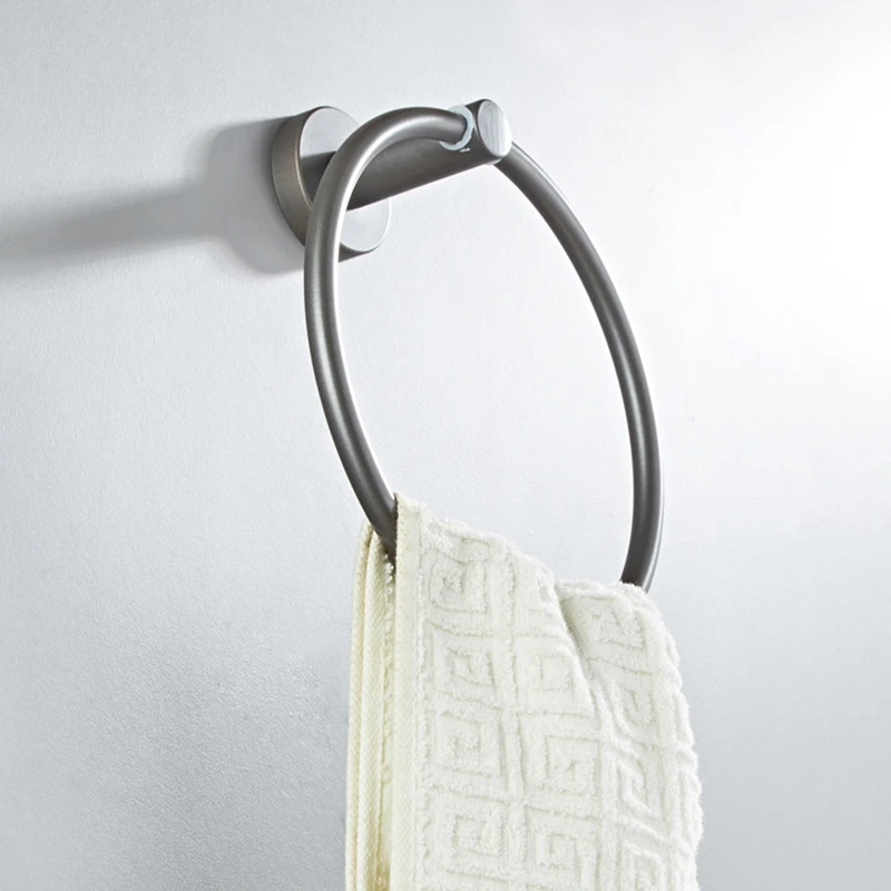 Messing Grau Wand-montiert Handtuch Rack Handtuch Rack Bad Zubehör Handtuch Ring Runde 18CM