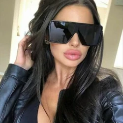 black Oversized Flat Top sun glasses for woman 2025 Big Square Gradient women's sunglasses Fashion Brand Shades Oculos Unisex