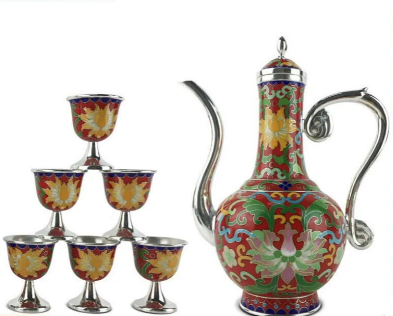 China silver city Ag999 Silver Products Hand made Top grade Cloisonne wine set Can be customized free shipping