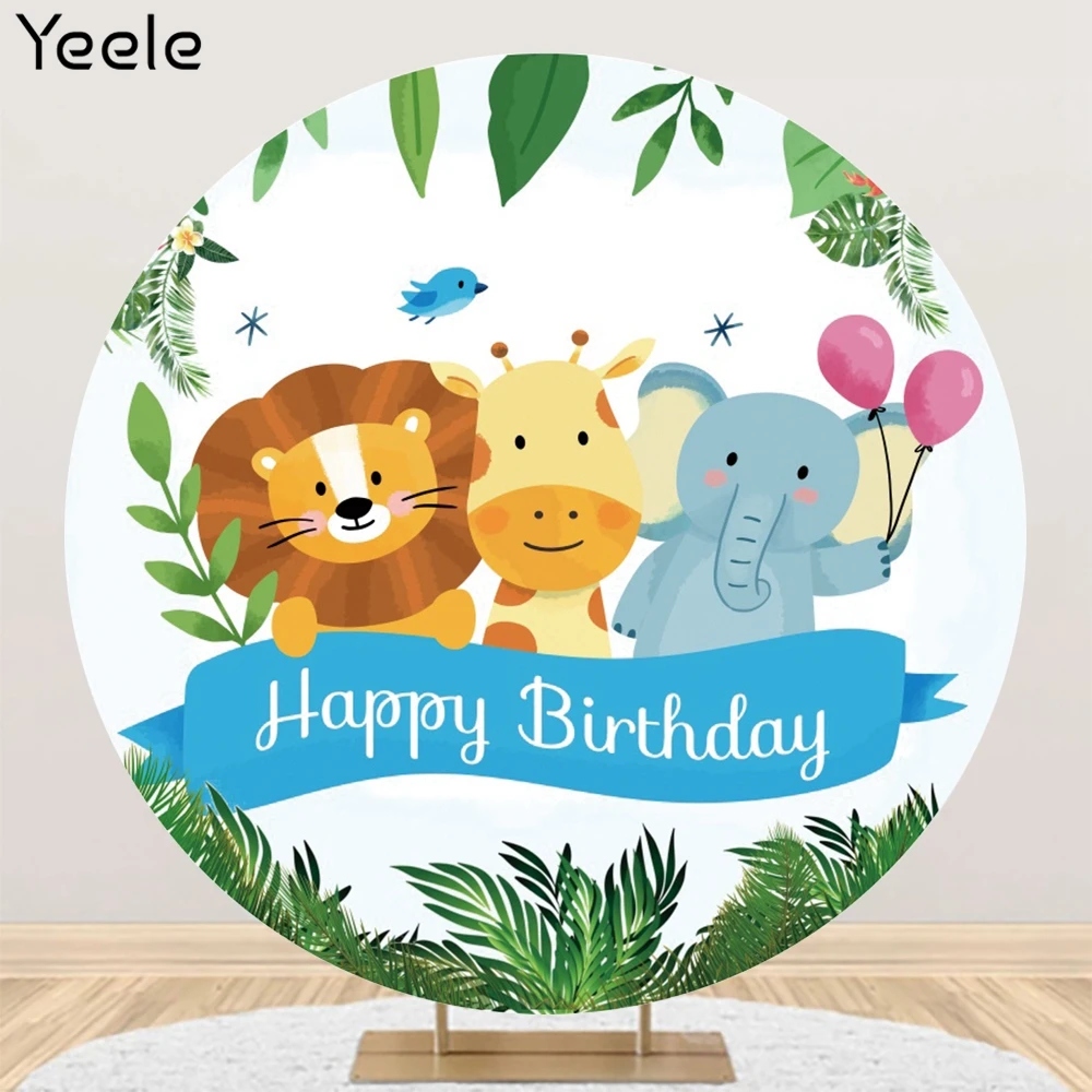 Yeele Baby Cartoon Jungle Safari Birthday Party Banner Child Portrait Circle Round Backdrop Props Background For Photo Studio