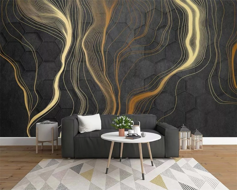 

beibehang Customized modern new light luxury hand-painted artistic conception golden lines TV mural background wallpaper