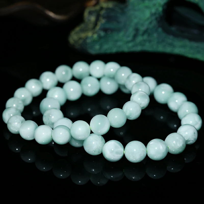 Natural Green Larimar Round Beads Bracelet Water Pattern Gemstone 7mm 8mm 9mm 10mm Larimar Women Men AAAAAA