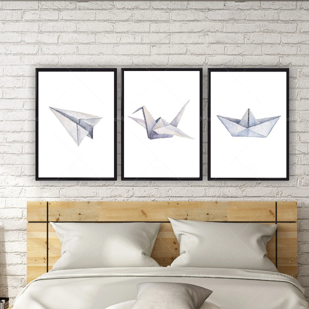 Zen origami posters, origami cranes, origami paper boats, paper airplane prints, minimalist canvas home decoration posters