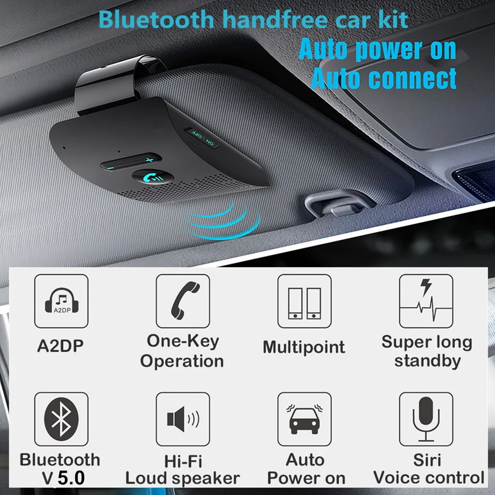 Sun visor Handsfree Speaker Bluetooth 5.0 Audio Kit Wireless Music Adapter Loudspeaker Support Siri Voice Control for IPhone