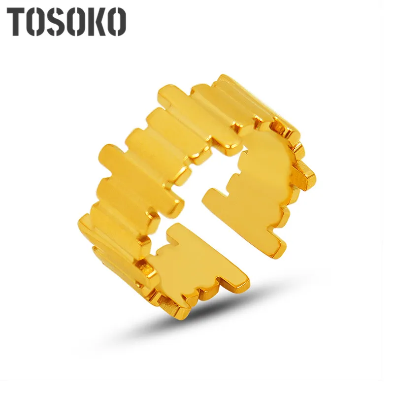 TOSOKO 316L anello da dito geometrico in metallo dorato in acciaio inossidabile anello di apertura irregolare minimalista per le donne Anillos Mujer