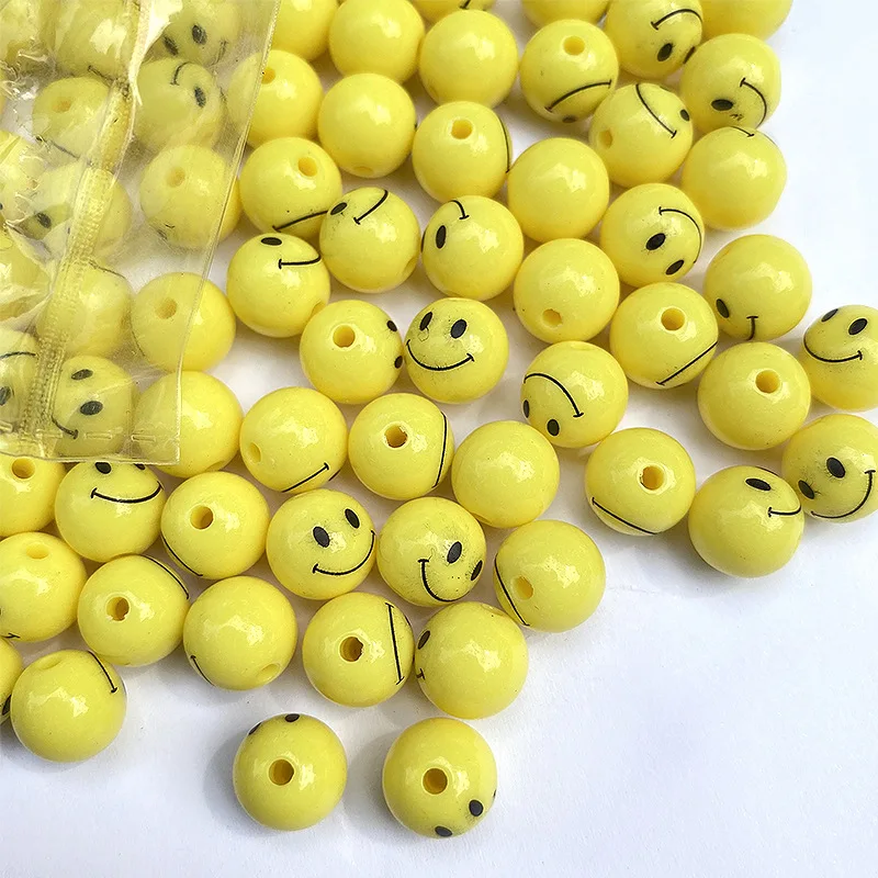 8-20mm Yellow Acrylic Smile Face Round Smiling Beads For Jewelry Making Handmade Diy Bracelet Necklace Earrings