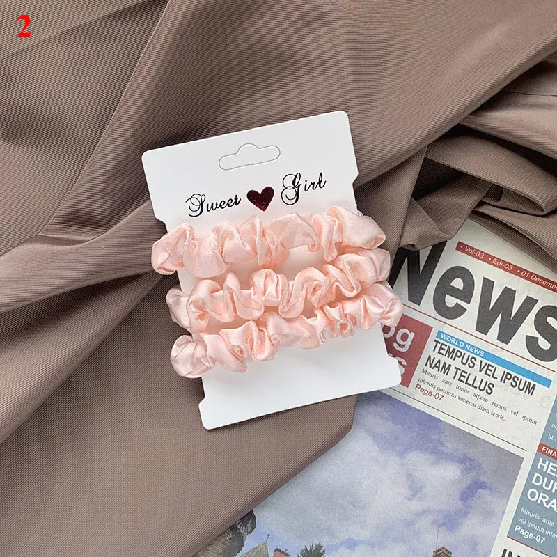 3Pcs/Set Silk Satin Solid Color Hair Ties Silky Scrunchies Set Women Simple Style Rubber Band Ponytail Holder Hair Accessories