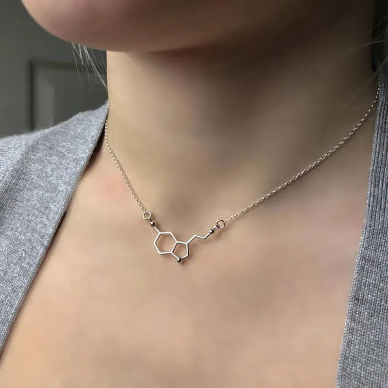 Stainless Steel Chain Serotonin Molecule Science Chemistry Molecule Necklace Couple Girlfriend Gift