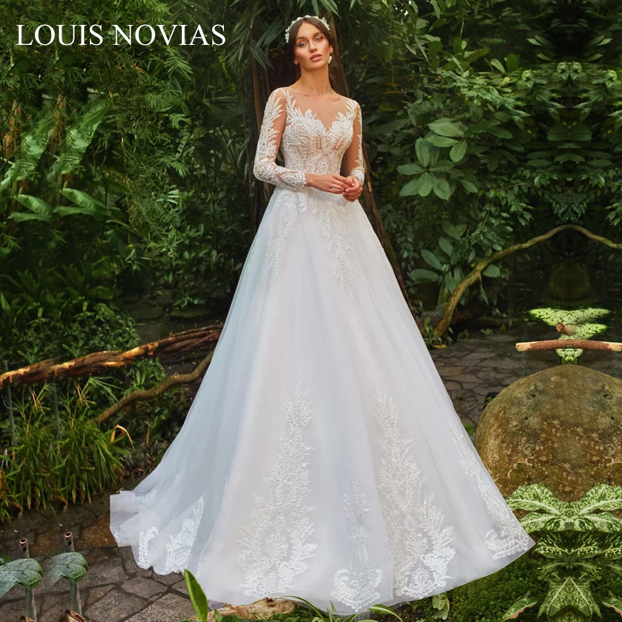 

Louis Novias Long Sleeve Sexy Wedding Dress Real Photos Illusion Simple Sweetheart Button Decal High Quality And Elegant Dress