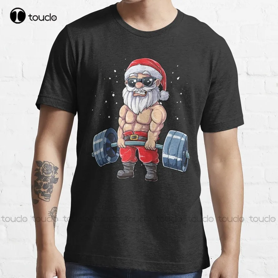 Fitness Christmas Shirt Santa Deadlift Gym Xmas Men Gifts T-Shirt Men'S Casual Shirts Custom Aldult Teen Unisex Fashion Funny