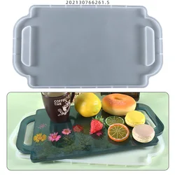 DIY Crystal Silicone Mold Large Square Fruit Teacup Tray With Handle Table Pallet Breakfast Dish Resin Mold For Home Decoration