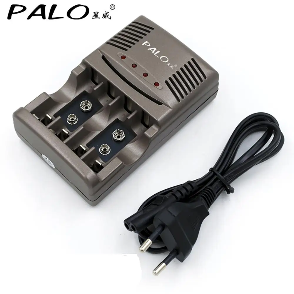 PALO 9V NiMH Rechargeable Battery+ LED Indicator Smart Charger For Multimeter Microphone Remote Control KTV Use Crown Krone