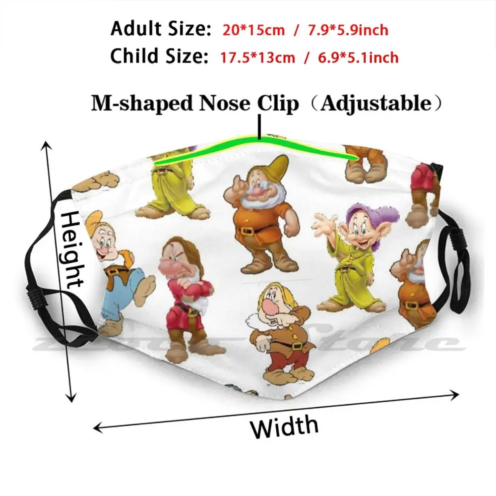 The 7 Dwarfs Mask Cloth Reusable Print Filter Washable Seven Dwarfs Snow White Magic Flashback Childhood Kids Fun Show