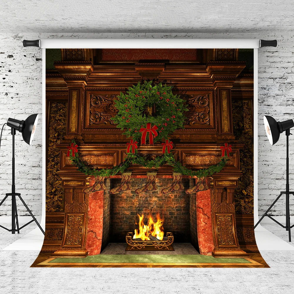 

VinylBDS 8x8ft Indoor Warmth Christmas Photography Backdrop Fireplace Backgrounds For Photo Studio Children Photo Backdrop