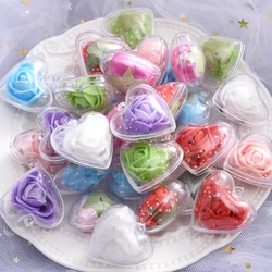 10Pcs 28x30mm Cute Transparent Glass Heart-Shaped Rose Pendants For Jewelry Making DIY Handmade Earrings Necklace Accessories