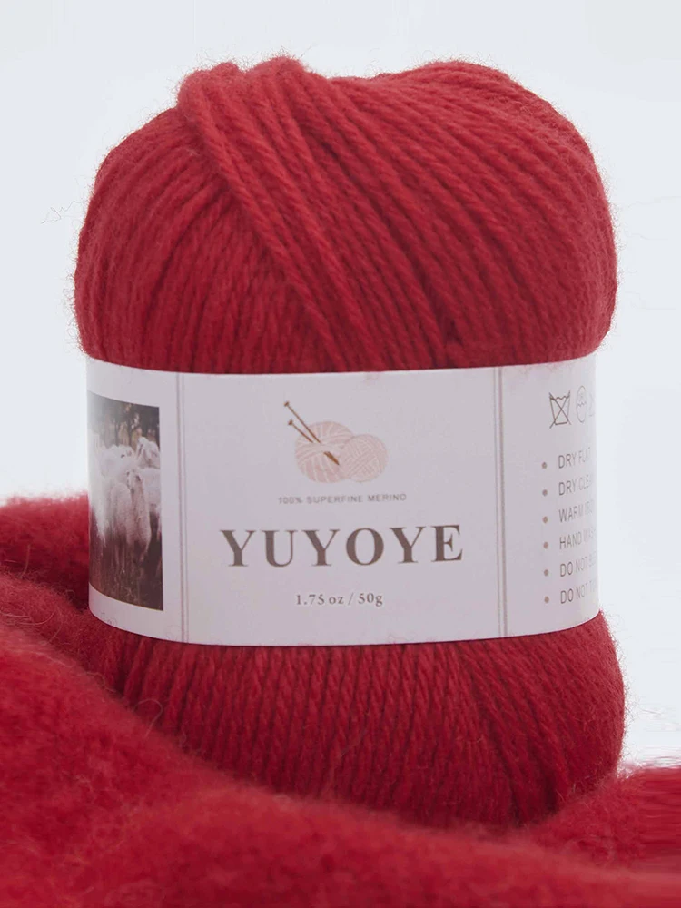 YUYOYE 100% Merino Wool Yarn for Knitting 4-Ply Luxury Warm Crochet Soft Hand-knitted Wool Yarn Ball Scarf Anti-Pilling Yarn 50g