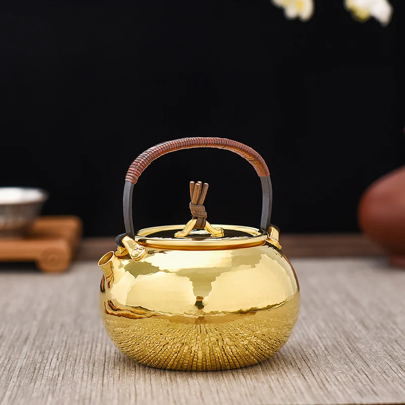 Silver age pure silver gilded handmade tea pot rattan picking iron beam silver pot pearl beam small silver pot