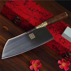Longquan Knife 8.5 Inch Handmade Forged Nakiri Knife 5Cr15MoV Steel Slicing Cleaver Kitchen Knives Copper Decor Handle