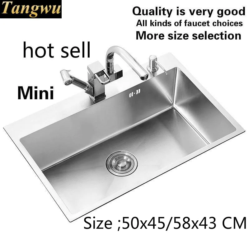 

Free shipping Apartment standard kitchen manual sink single trough 304 stainless steel hot sell 50x45/58x43 CM