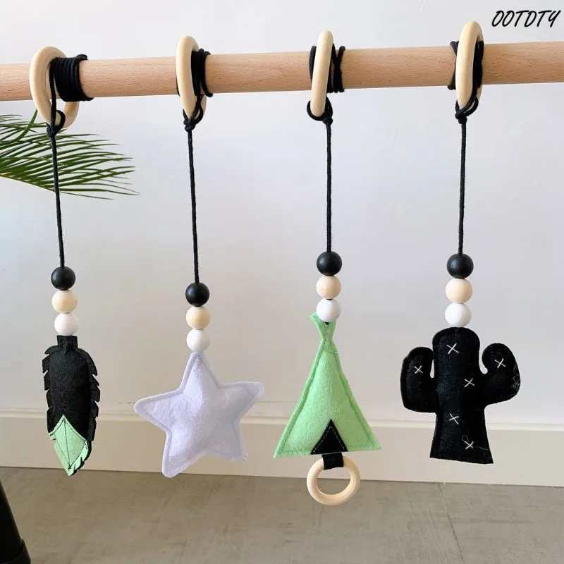 4Pcs/3Pcs Solid Wood Fitness Rack Pendants Newborn Baby Gym Toy Hanging Ornaments Baby Rattle Toys for Children Kids Room Decor