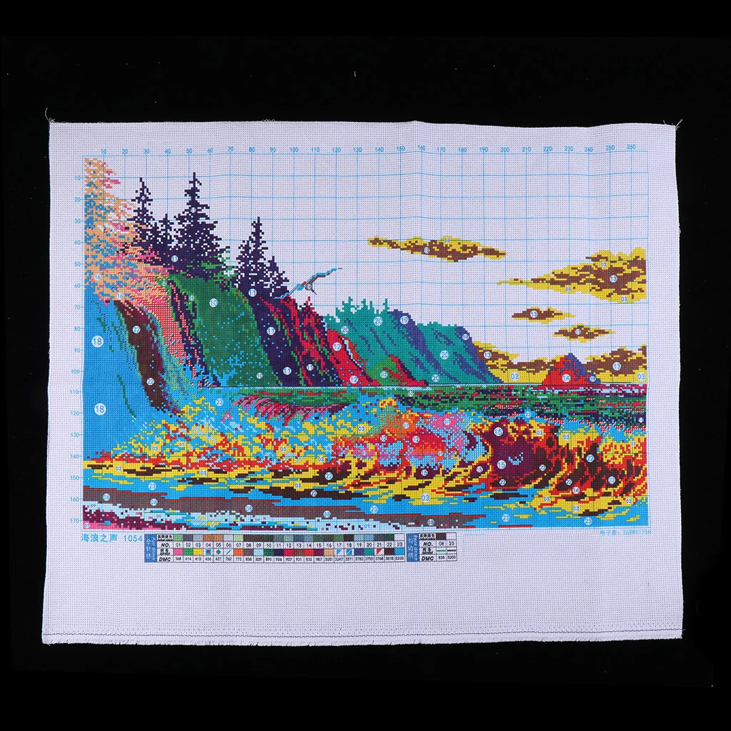 Cross Stitch Kit Preprinted Set Embroidery DIY Handmade Pictures Sea Waves For Beginners \\u0026 Adults