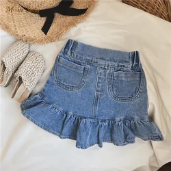 Fashion Baby Girl Casual High Waist Jean Skirt Tight Ruffle Toddler Child Cotton Denim Skirt Summer Baby Clothes 1-10Y