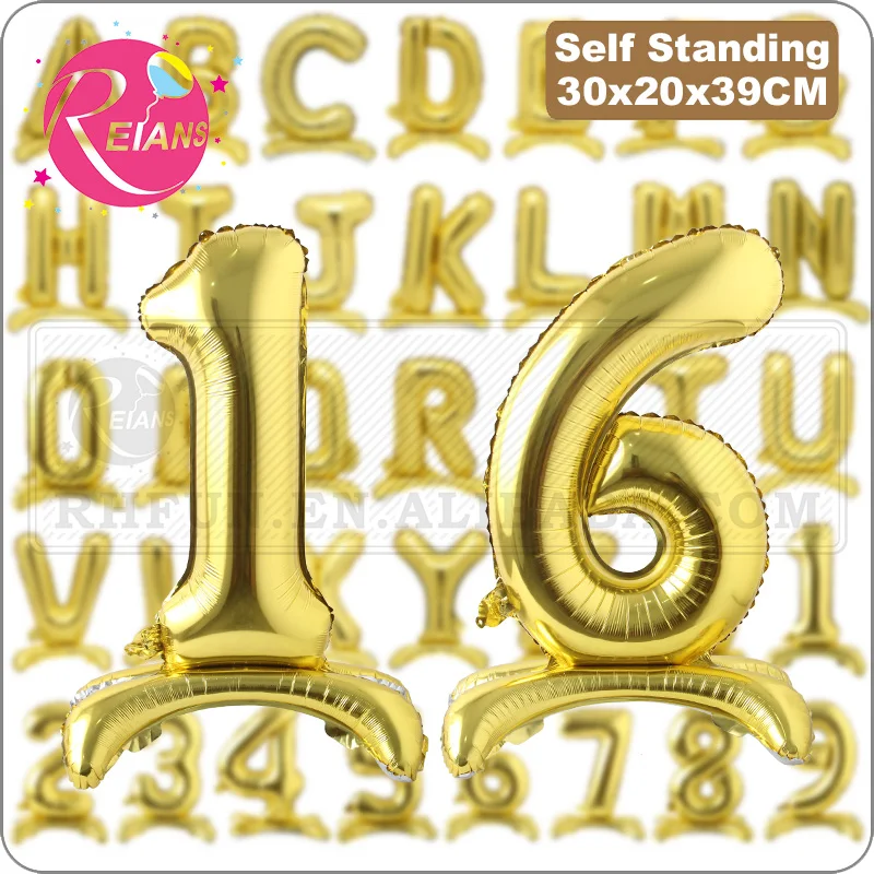 16 inch Stand Gold Letter Number Foil Balloon Party Supplies Aluminum Inflatable Air Ballon Birthday Party Wedding Decoration