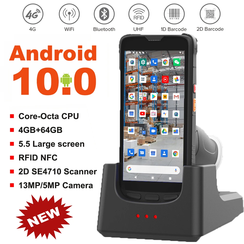 

Rugged Android 10 4G+64G Handheld PDA Scanner 1D 2D Barcode Reader 4G WiFi Bluetooth GPS Warehouse PDA Data Collector Inventory