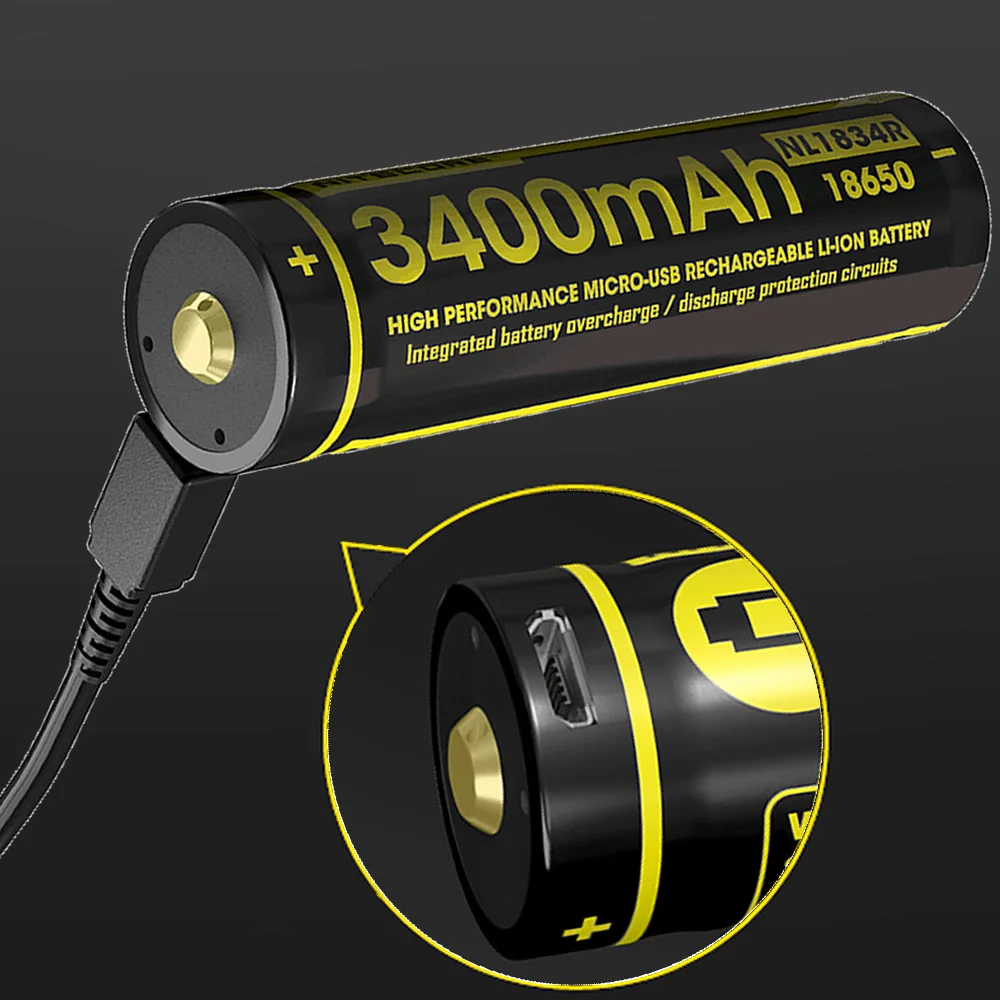 NITECORE 3500mAh High Performance Rechargeable Li-ion Battery Button Top 18650 Protected NL1835R +USB Cable + Flashlight