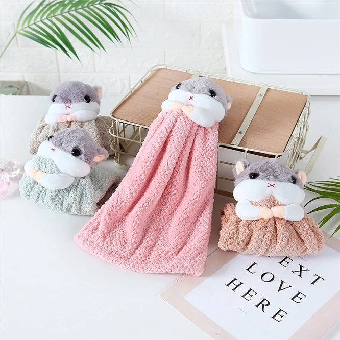 5pcs Creative Cartoon squirrel Hand Towel Child Hand Dry Towel For Kids Soft Plush Fabric Absorbent Hang Towel Kitchen Bathroom